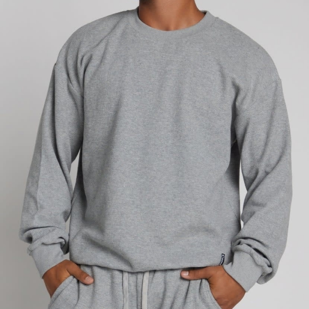 🤑PRICE FIRM🥰 NIP!❤️ COMFRT WAFFLE LOUNGE CREW LONG SLEEVE TOP Light Gray M - Picture 5 of 6